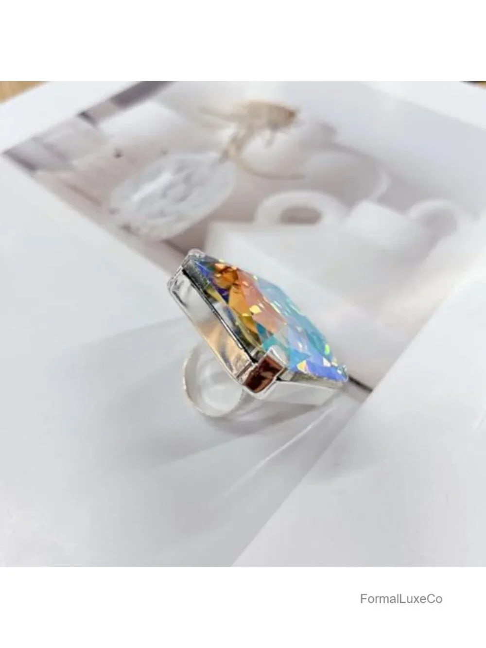 Large Square Rhinestone Statement Ring Women Chunky Geometric Crystal Open
